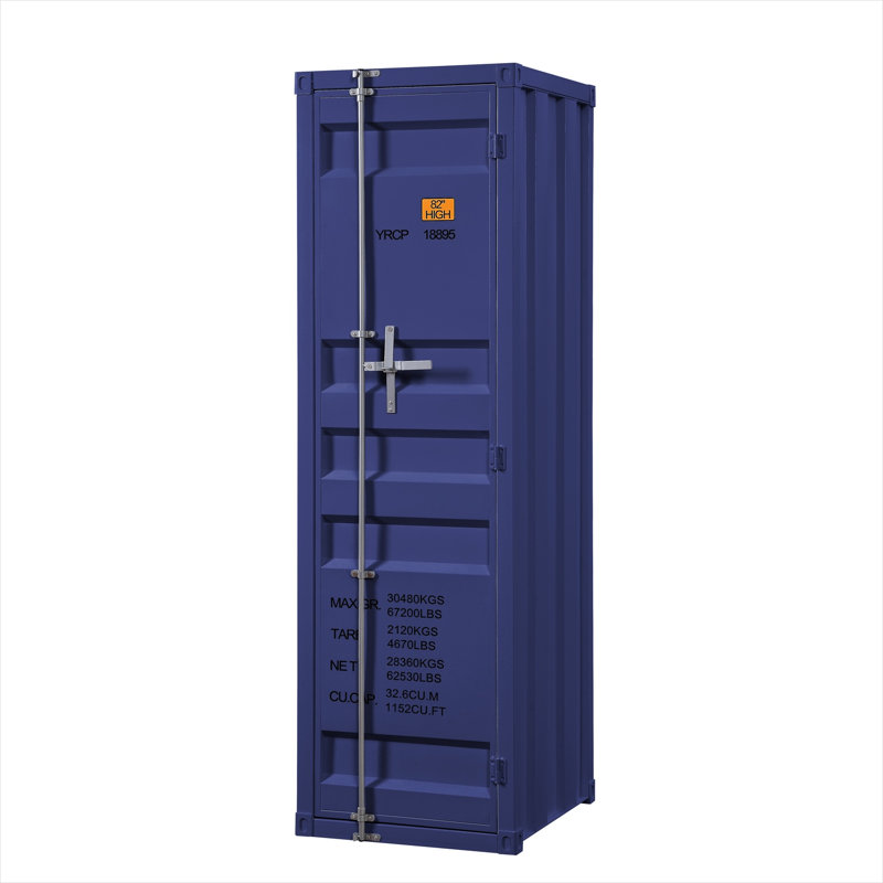 Garde-robe de chambre à coucher avec finition en métal bleu riche, tringle de rangement haute de 67 po et tablette, empreinte compacte de 22 po x 20 po
