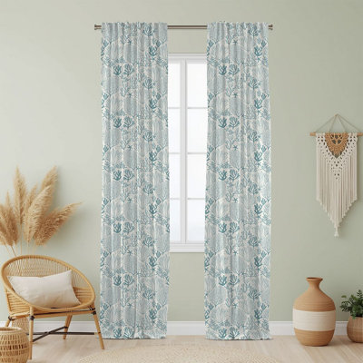 Semi Sheer Beach Print Curtain Single Panel