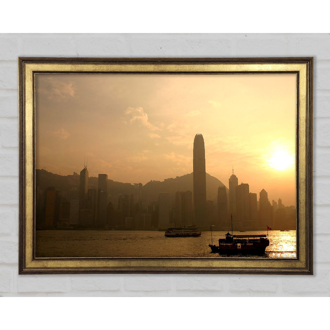 Hong Kong Misty Morning Sunrise - Einzelner Bilderrahmen Kunstdrucke auf Holz