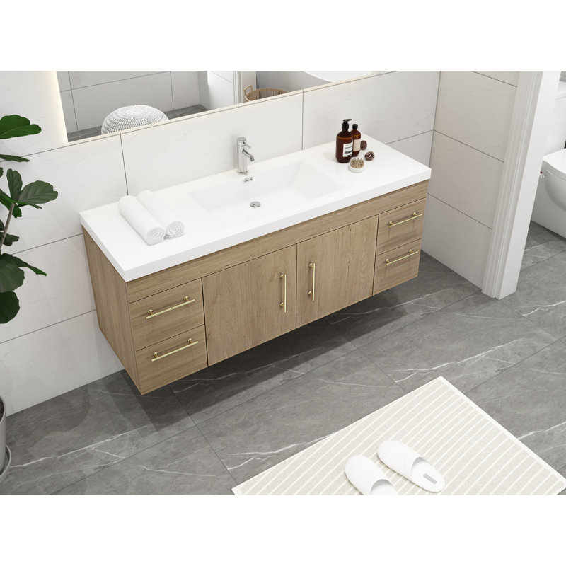 Romer 59'' Single Bathroom Vanity with Plastic Top, Gold, Natural/Oak