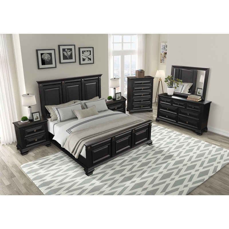 Quebec Solid Wood Piece Bedroom Set, King, Vintage Black