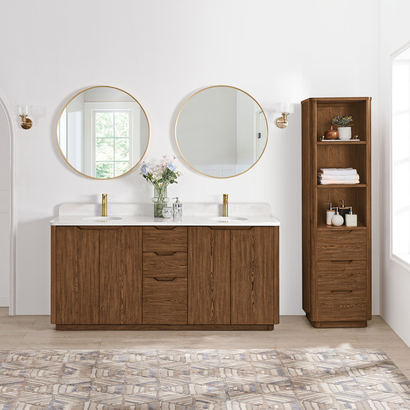 Abuja 72" Double Vanity with White Stone Top in Weathered Oak