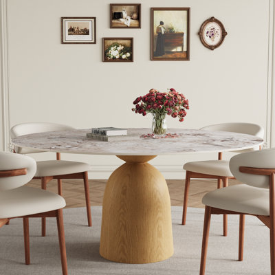 Modern Round Sintered Stone Dining Table With Comfort PU Leather Kitchen Chairs For 2/4/6