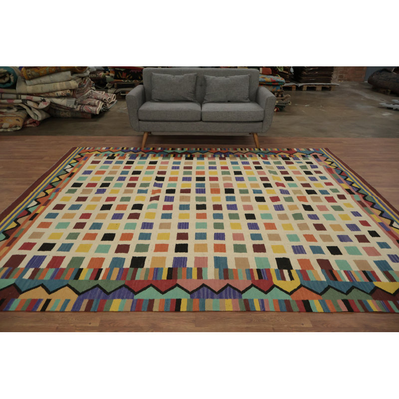 Tapis à carreaux kilim 8 x 10 pour salon moderne