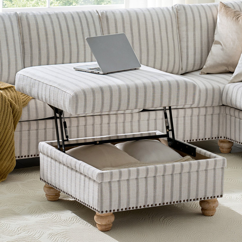 Repose-pieds Laura avec pieds en bois massif Laura, Beige