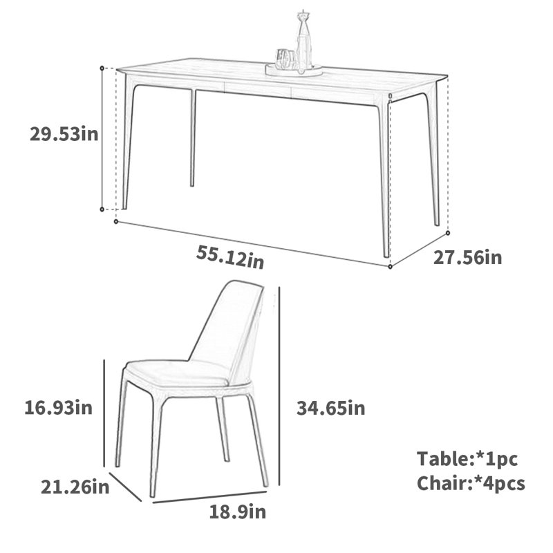 4 - Person Four Leg Dining Set, 29.53"H x 55.12"L x 27.56"W