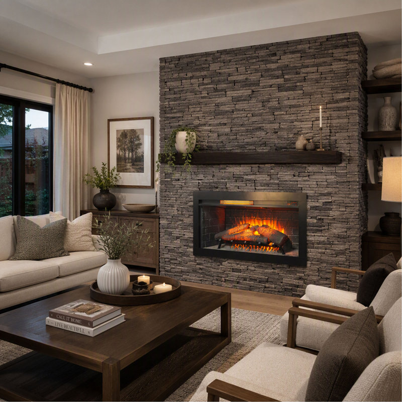Cheminée électrique infrarouge avec insert décoratif amovible, chauffage à panneau tactile pour la décoration intérieure