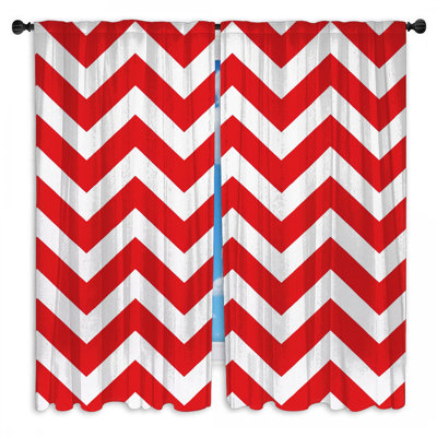 Rideaux de fenêtre rouges et blancs à motif de chevrons obscurcissant - 2 panneaux