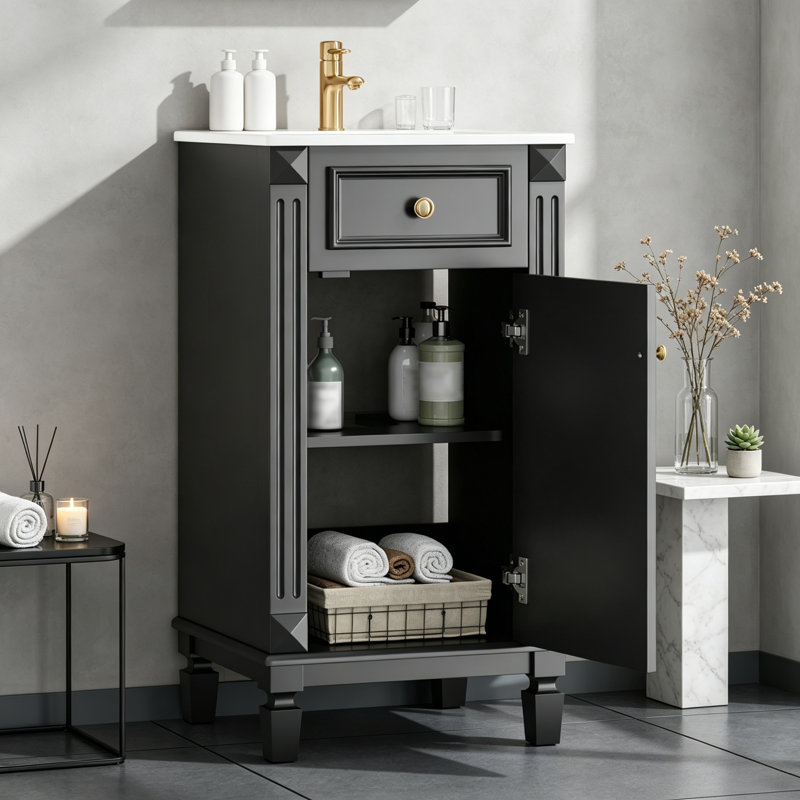 Meuble-lavabo 18 po avec lavabo en céramique, Noir, noir, noir, noir