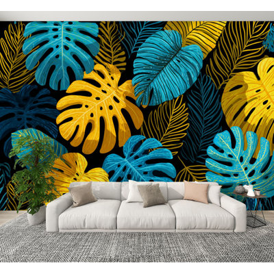 Feuille de papier peint auto-adhésif feuilles de bananier tropical plante colorée plante colorée plante murale tropicale H 100 po x l 144 po papier mural amovible en PVC autocollant pour chambre à coucher salon bureau à domicile