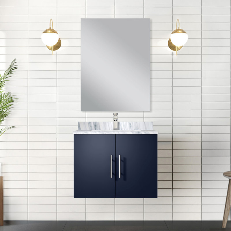 Meuble-lavabo bleu marine 24 po X 22 po, comptoir en marbre, miroir 18 po et robinet, teinture Scratch pour utilisation prolongée, l 24 po x P 22 po, meuble-lavabo long, 18 po