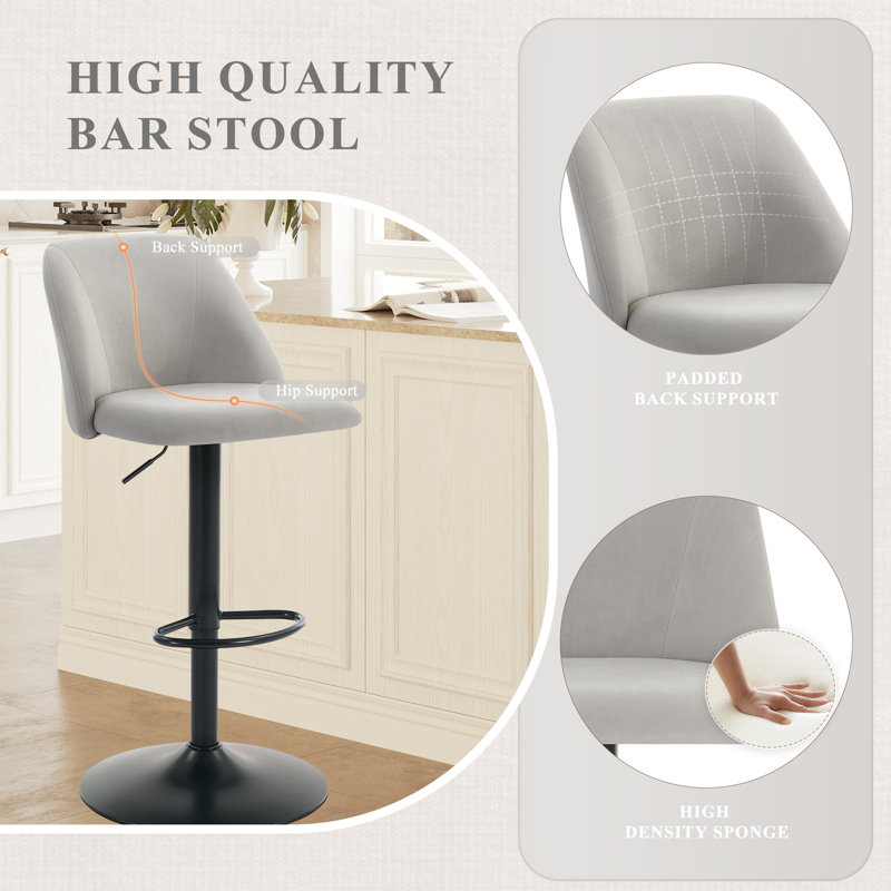 Swivel Bar Stool, Grey/Fabric