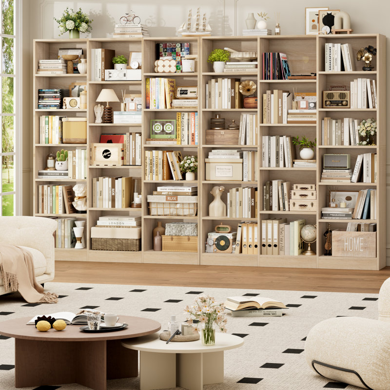 74"h X 59"w 6-tier Large Wood Storage Bookcase (set Of 2), Oak