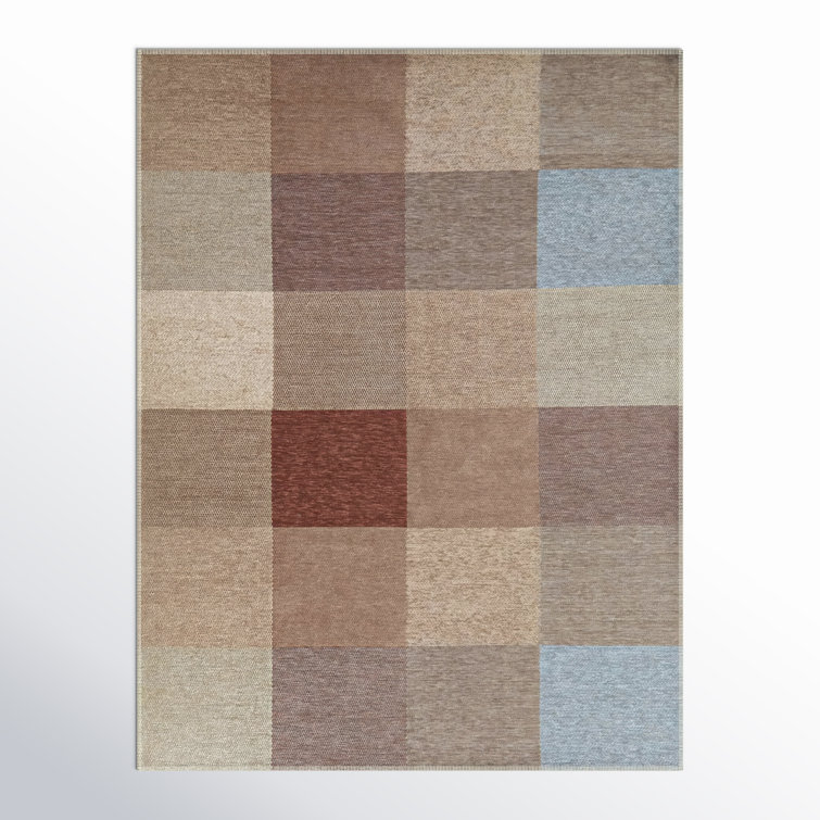 Rectangle Clements Geometric Recycled P.E.T. Area Rug in Rust/Blue/Brown