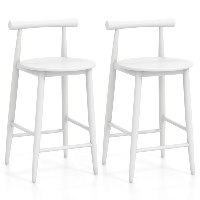 George Oliver Bar Chair Counter Height Stools Set Of 2 With Acacia Wood Frame Supporting Legs White, White