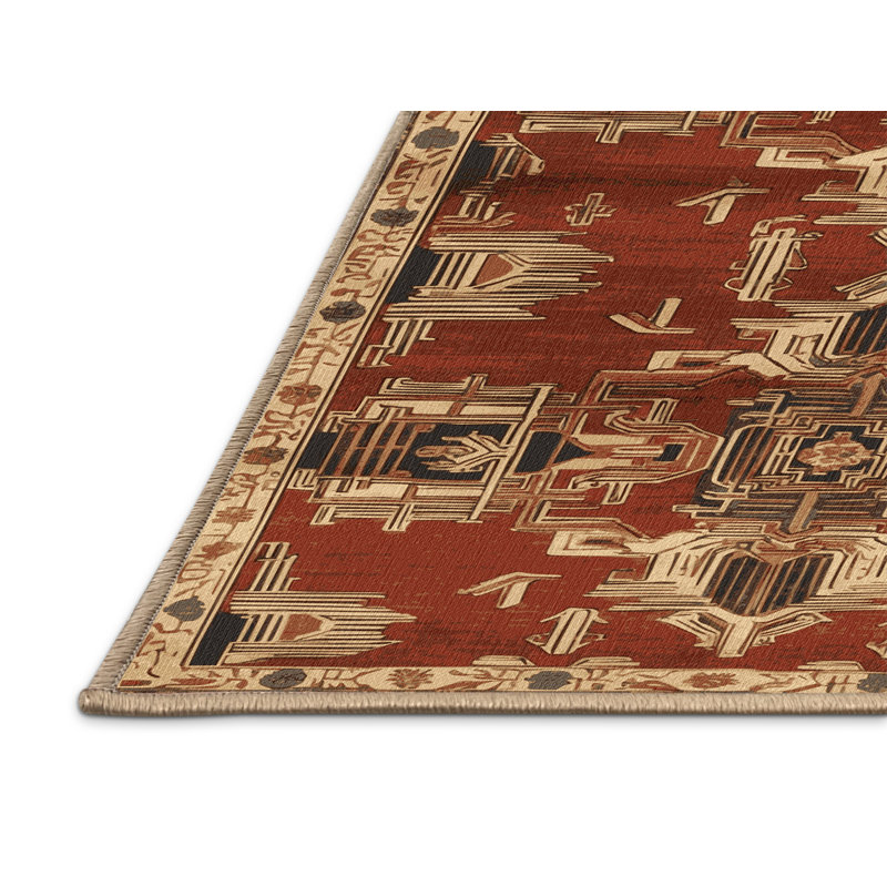 Tapis art déco brun lavable à la machine, Rectangle 2 pi x 3 pi