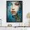 Portrait de femme, contes turquoise - mode femme, art mural, salon
