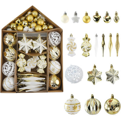 73 pièces de boules de Noël, boules de suspension en plastique pour arbre de Noël, couronnes et présentoirs d'extérieur