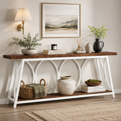 2-Tier Industrial Sofa Table, 70.9" Extra Long Console Table Behind Couch with Shelves