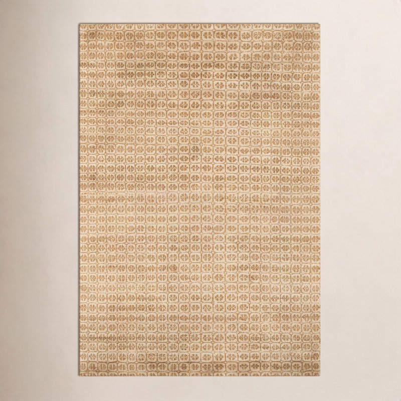 Tullie Ochre Hand Knotted Wool Rug, Rectangle 5' x 8'