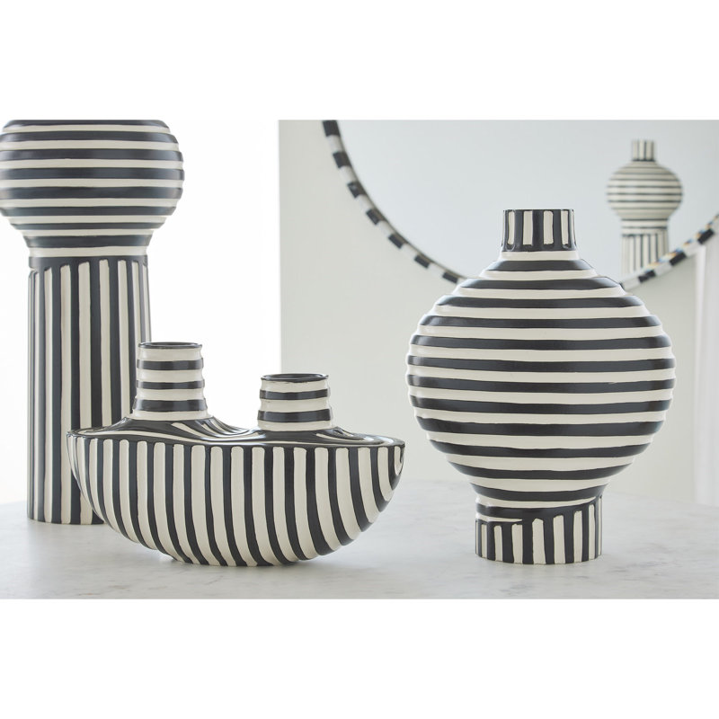 Colbert Vase-Black/White, 13" H x 8.5" W x 8.5" D