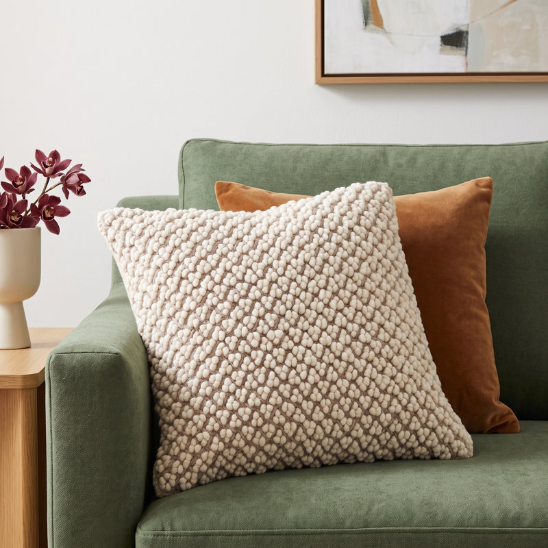 Toulon Embroidered Wool Blend Throw Pillow, Light Taupe, Polyester