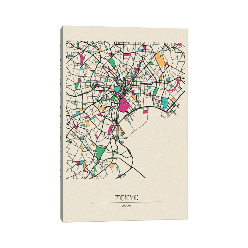 «Tokyo, Japon Map» par Ayse Deniz Akerman, impression sur toile tendue, H 18 po x l 12 po x 1,5 po