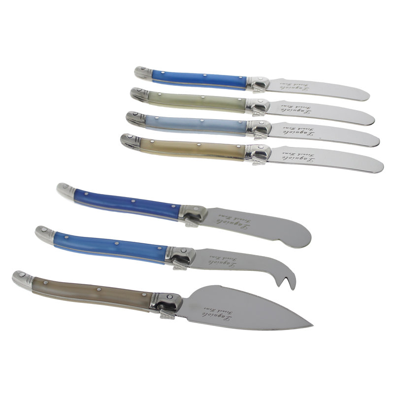 Laguiole 7 - Piece Stainless Steel Cheese Serving Set, Cream/Blue