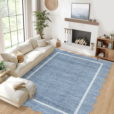 Tapis festonnés antidérapants à bordure festonnée, tapis décoratifs modernes à poils courts doux et doux, tapis de maison de campagne lavable pour salon, chambre à coucher, bureau