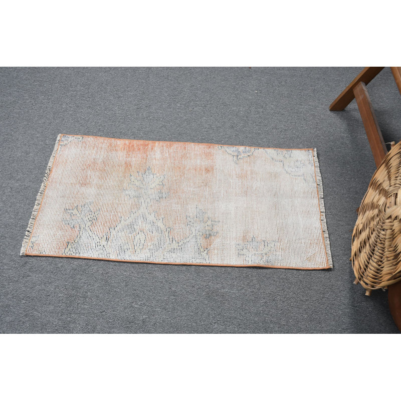 Small Vintage Oushak Rug in Orange for Kitchen Office Nursery and Outdoor Use