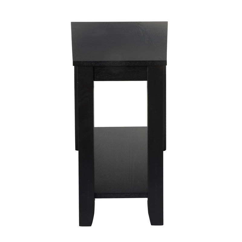 Black Triangular Wood Chairside Table with Shelf