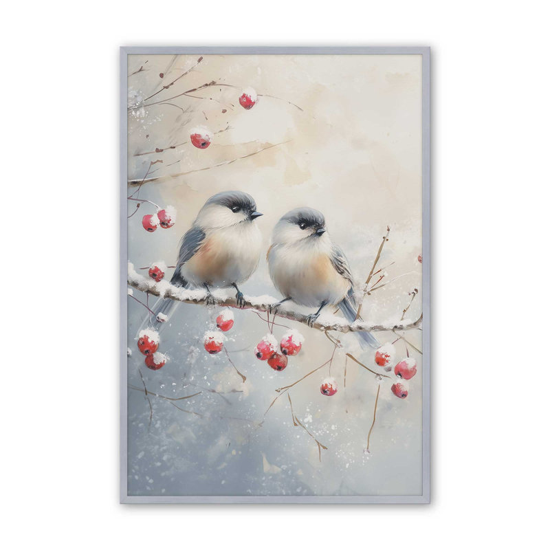 Deux oiseaux chanteurs d'hiver, reproduction d'art, 12 po x 16 po, Chrome poli