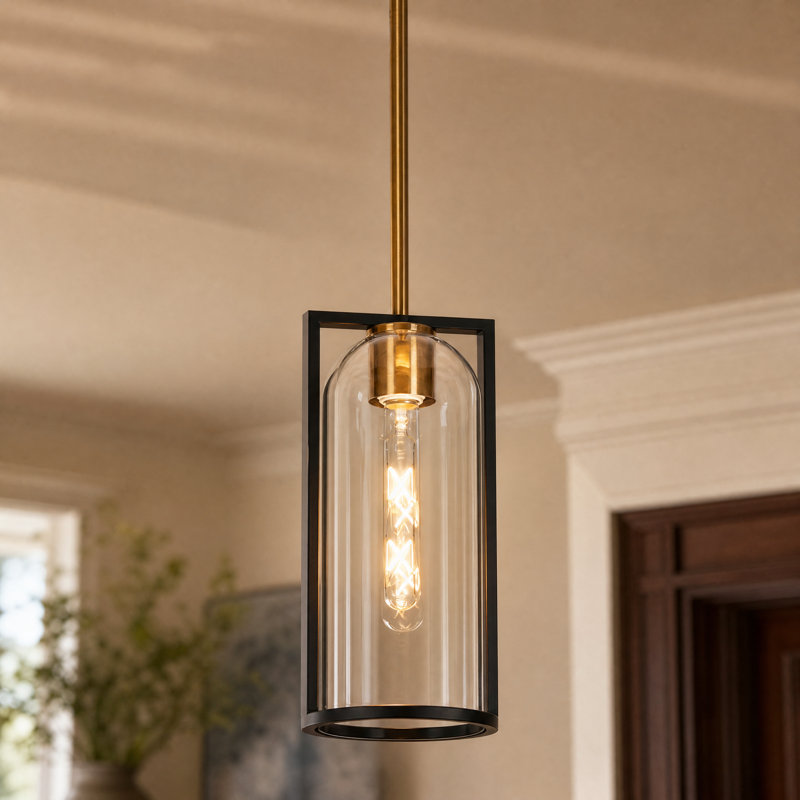 Sandrell 1-Light 12" H Gold/Black Pendant