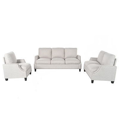 Modern 3-Piece Living Room Sofa Set With Sectional Couch, Loveseat, And Armchair For Compact Spaces.