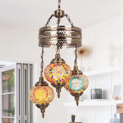 3 - Light 14" Tiffany-Style Mosaic Cluster Dimmable Chandelier (Bulbs Include)