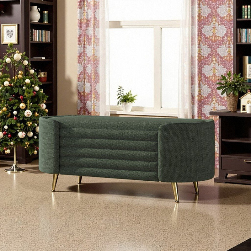 Upholstered Storage Ottoman With Chenille Fabric And Metal Legs, Green