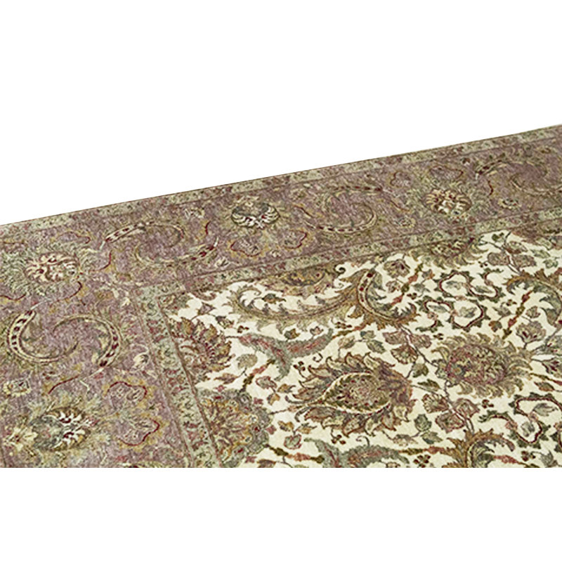 Tapis brun et crème noué à la main de haute qualité