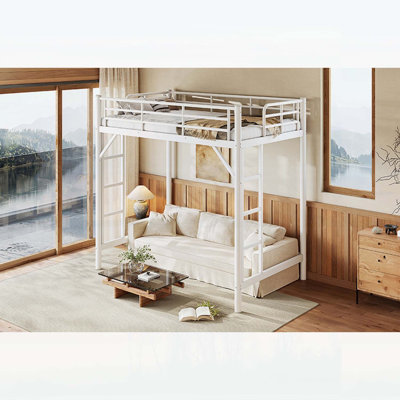 Lit mezzanine simple en métal avec échelle facile à monter, garde-corps et conception peu encombrante, idéal pour les dortoirs et les chambres à coucher