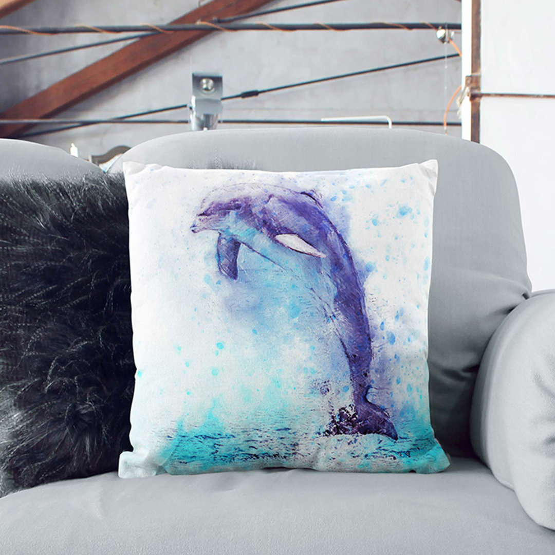 Jumping Dolphin in Abstract Cushion with Filling