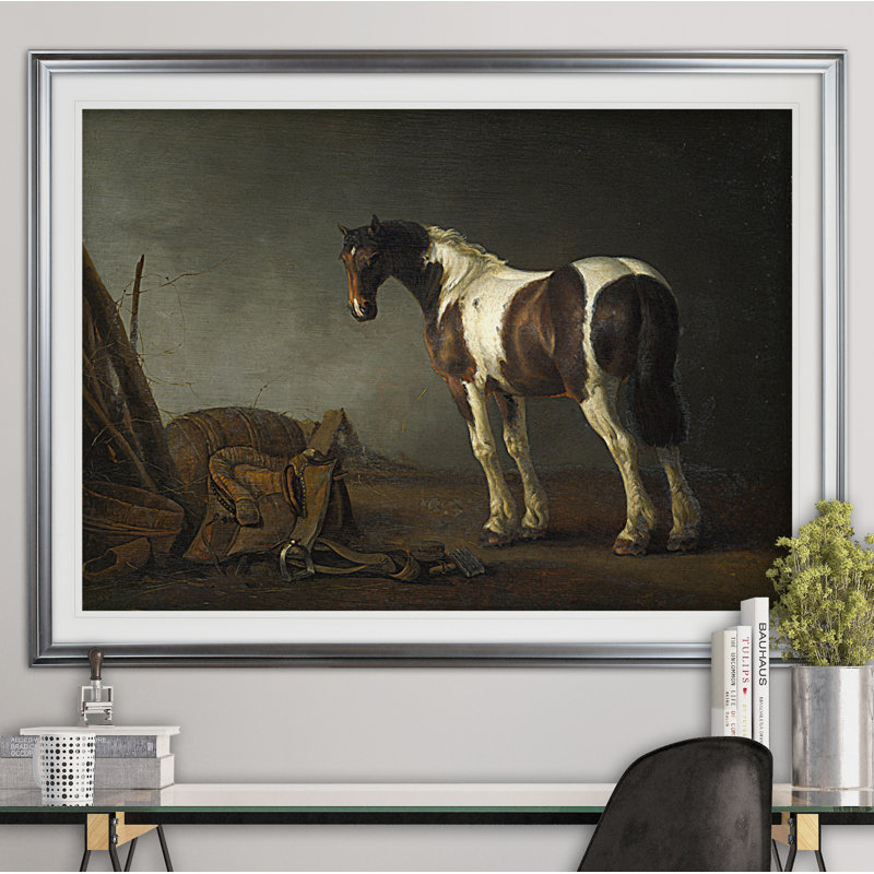 « a cheval avec une selle à côté de celui-ci », reproduction de peinture à l’acrylique, Argent, H 31 po x l 43 po x P 1,5 po