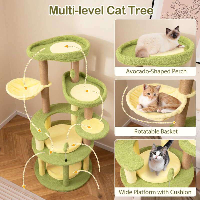 Multi-level Cat Tree Avocado Theme Cat Tower w/ Wide Perch-Green
