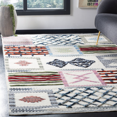 Chitwood Hand Knotted Wool/Cotton Abstract Rug in Ivory/Gray/Red