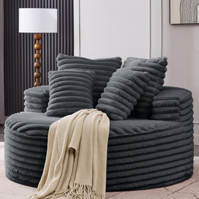 Oversized Cloud Sofa Chair, 54" Round Faux Fur Chaise Lounge with Deep Seat, Plush Accent Chair with Pillows, Cozy Lounge Sofa for Living Room Bedroom