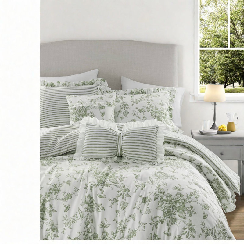 Premium King Bedding Sets, Soft Polyester Floral Ruffle for Modern Home