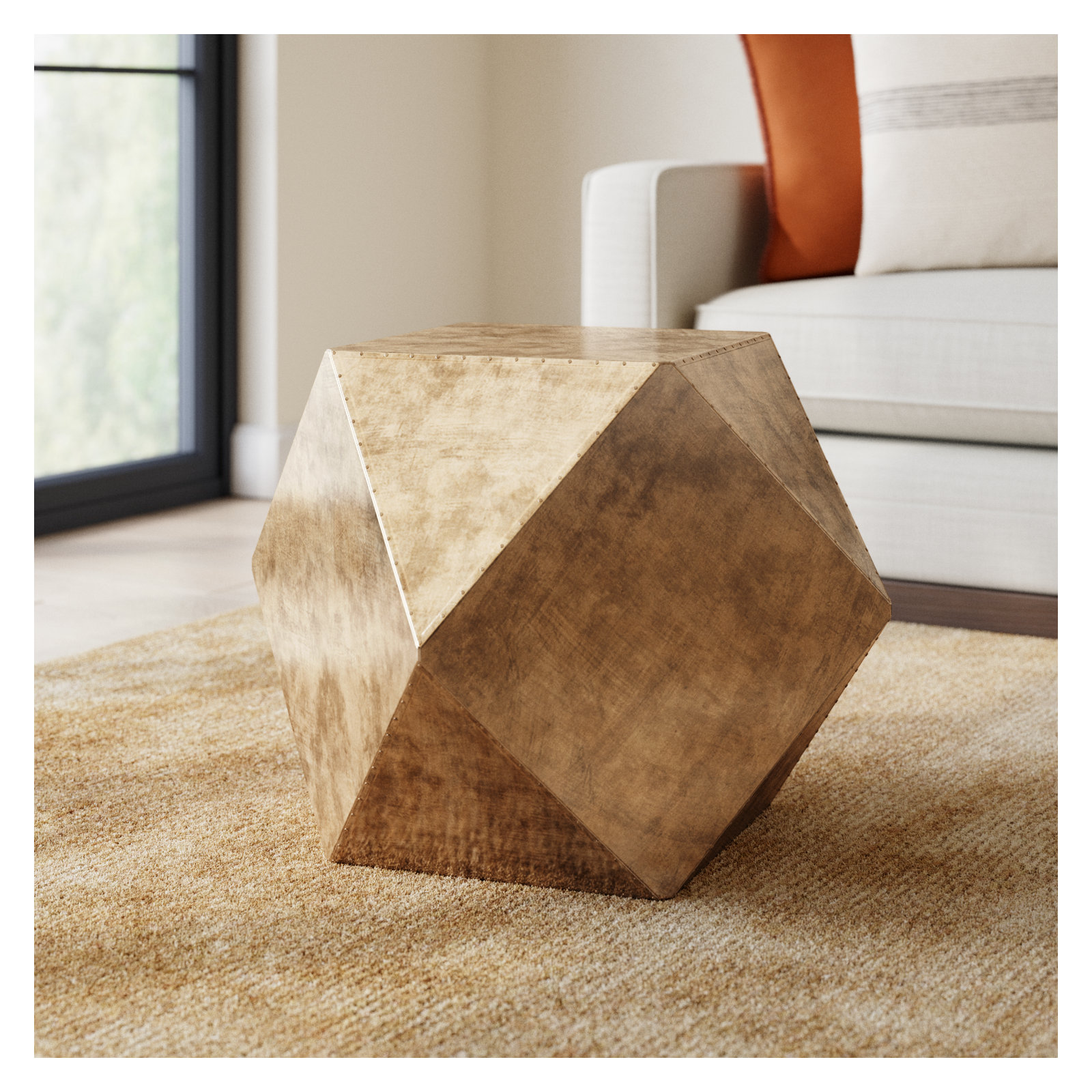 Torval End Table, 18.5" H x 26" W x 26" D, Distressed Golden Hue