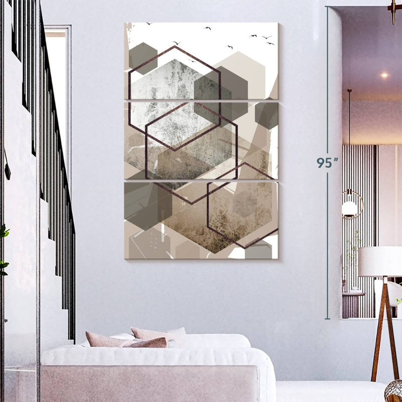 Avery Abstract Hexagons Beige I, 65" H x 42" W