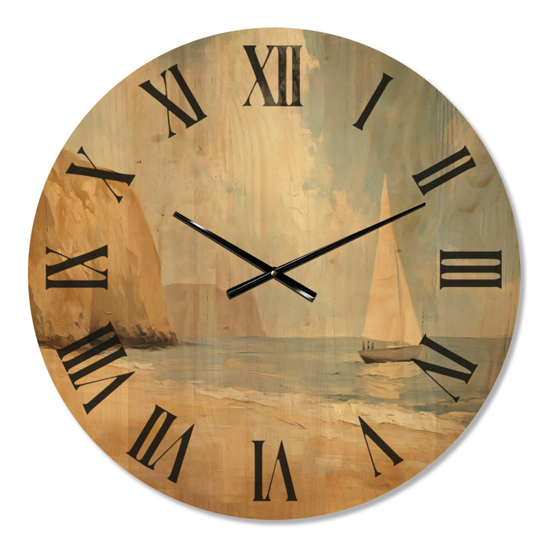 Voilier Quiet Cove - Horloge murale silencieuse (sans tic-tac) de style nautique, imprimée sur bois, Grand