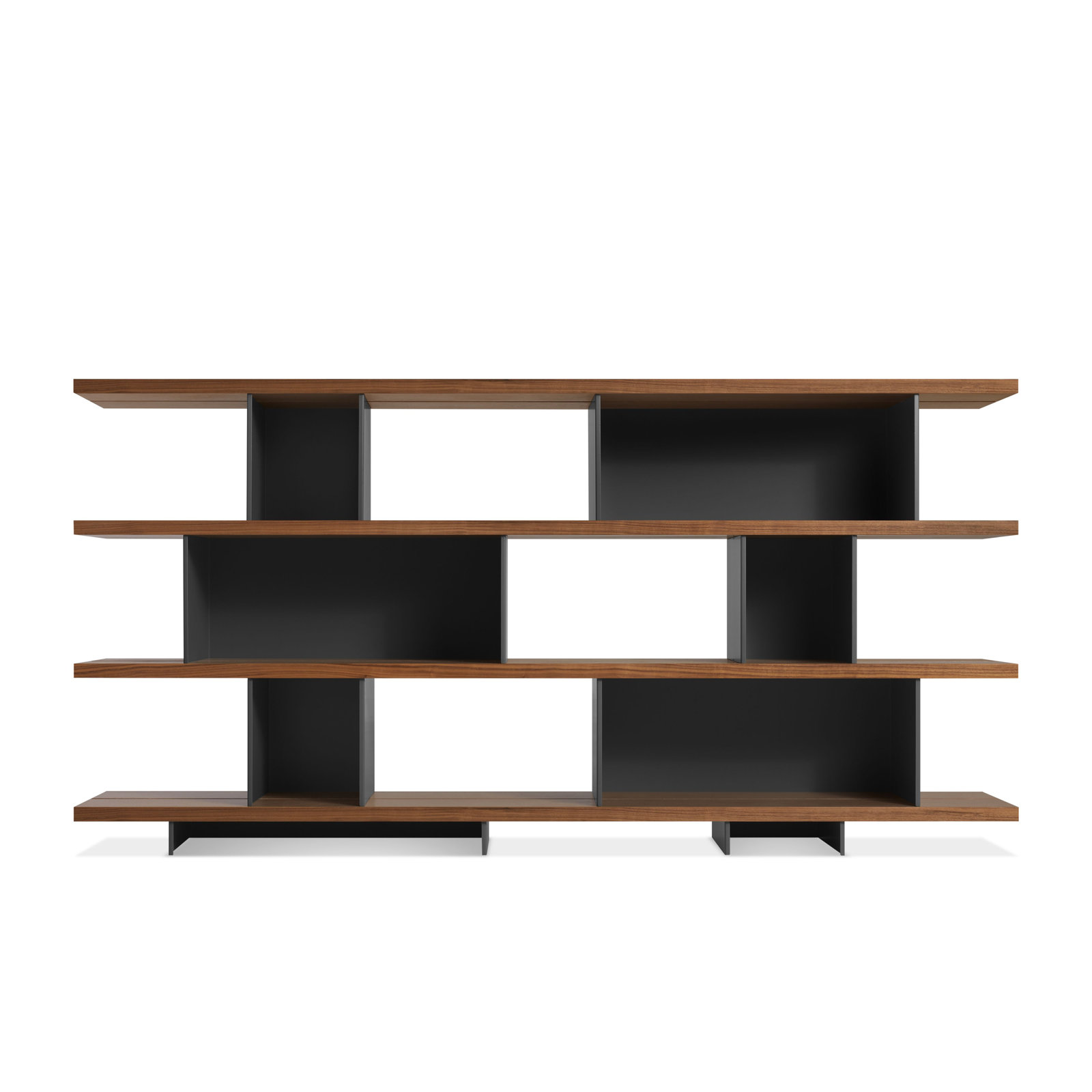 Happy Day Wide Bookcase, Walnut/Oblivion, (4 Shelves) 41" H x 81" W x 14" D