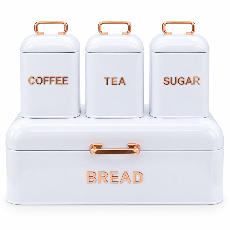 Bread Bin & Canister Sets Steel Canister, White/Gold