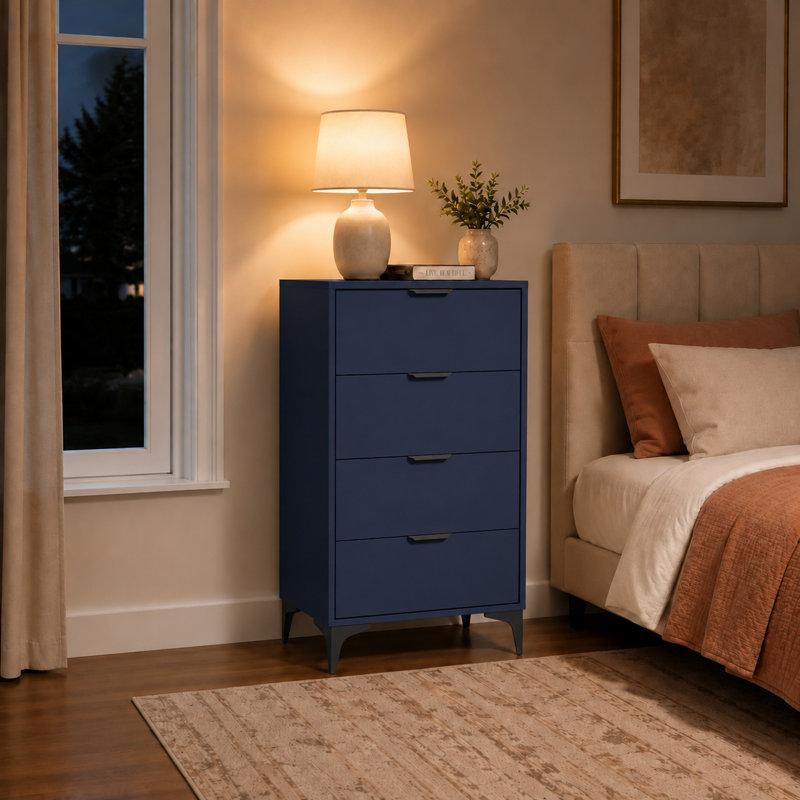 Commode 4 tiroirs, commode, commode de chambre, Bleu